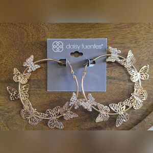 Daisy Fuentes Gold Butterfly Hoop Earrings NWT